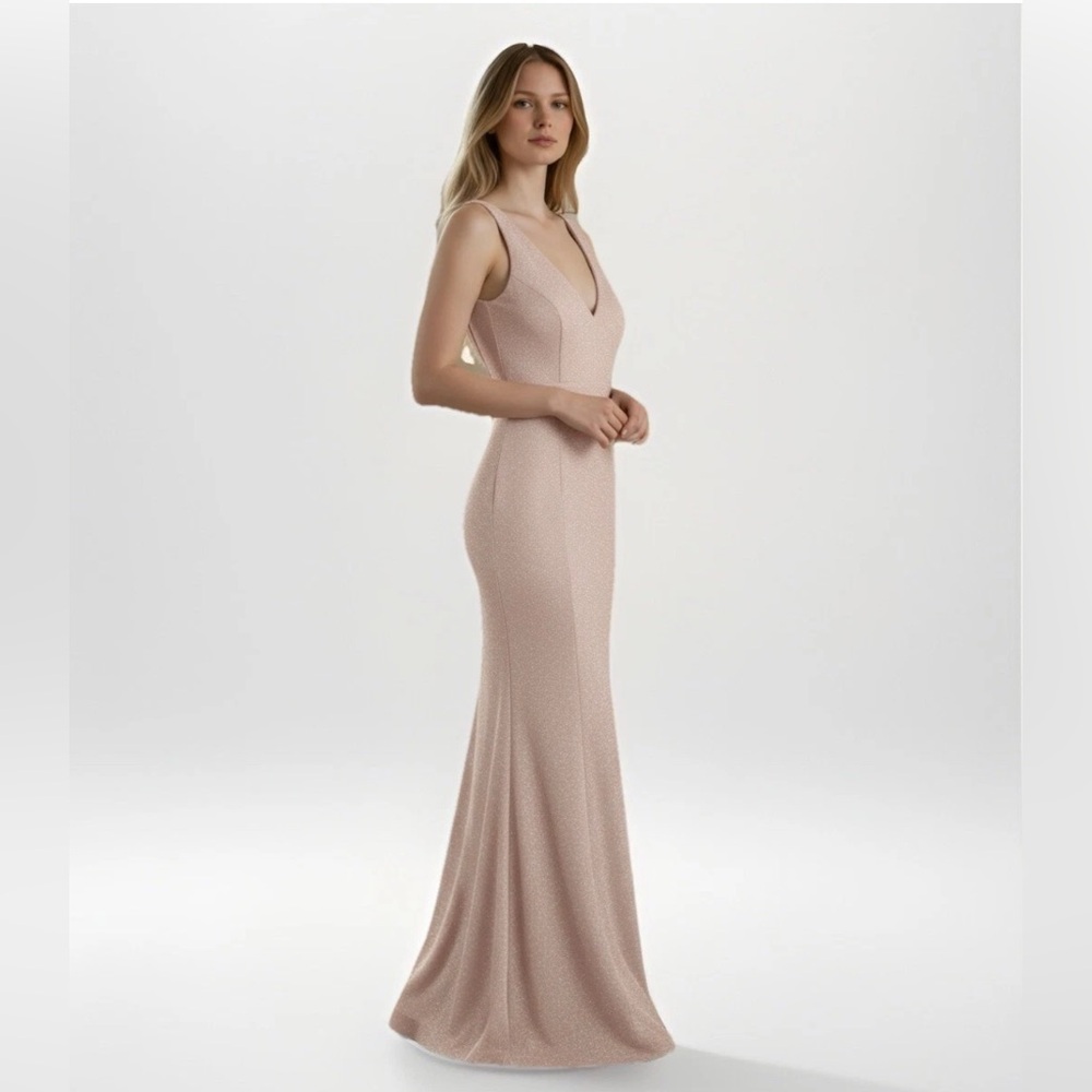 Xtraordinary Sz 5 Blush Pink Glitter V-Neck Mermaid Prom Formal Gown Dress
